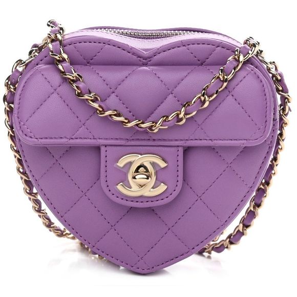 CHANEL Handbags - Chanel Purple Heart Bag CC in Love Small/Mini Leather Crossbody NEW Valentine's